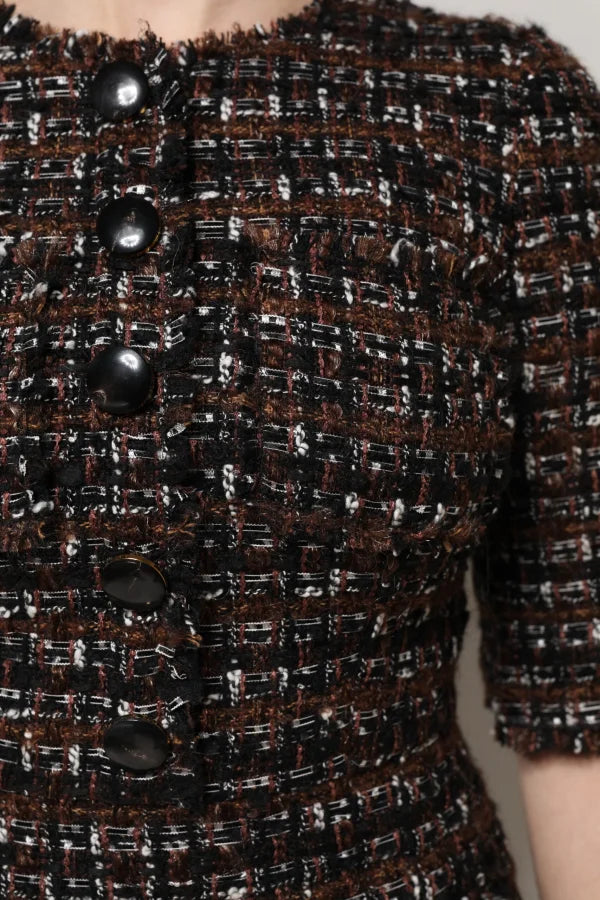 Dolce &amp; Gabbana Brown Tweed Short Sleeves A-line Mini Dress