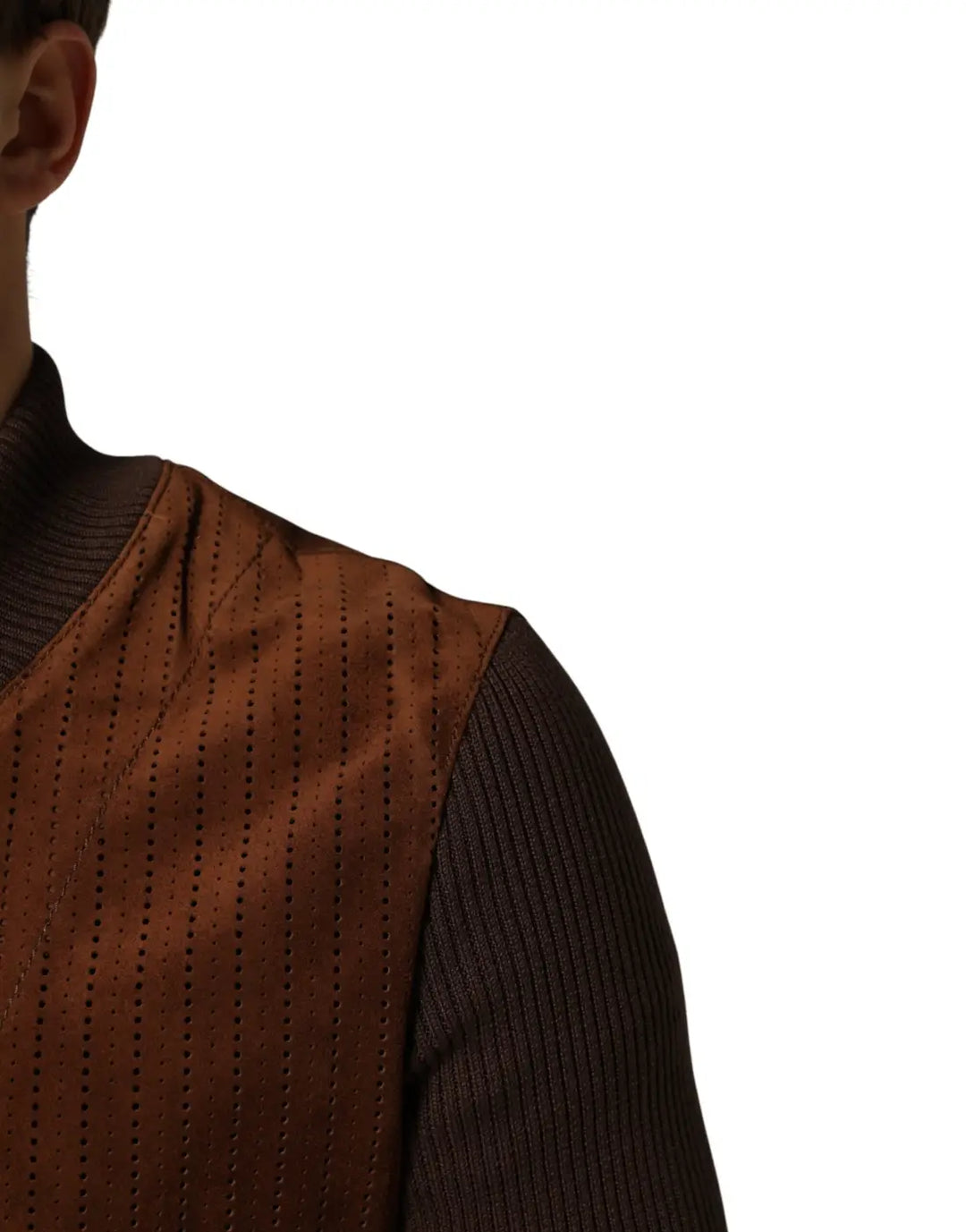 Dolce &amp; Gabbana Brown Velvet Calfskin Full Zip Biker Jacket