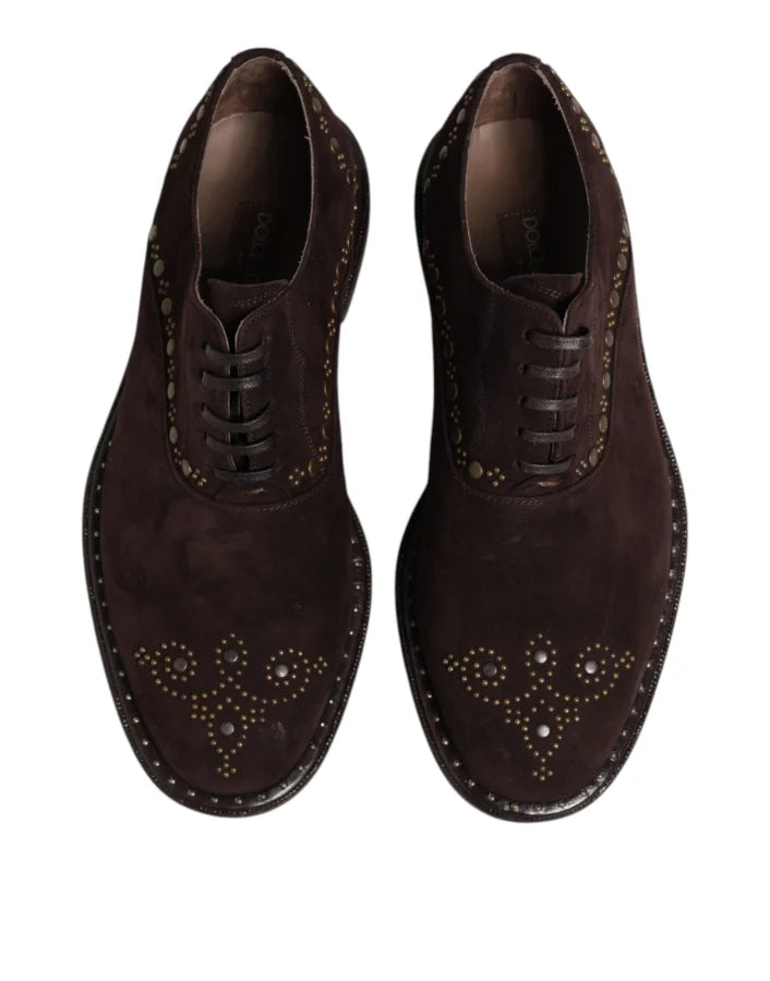 Dolce &amp; Gabbana Brown Velvet Lace Up Oxford Dress Shoes