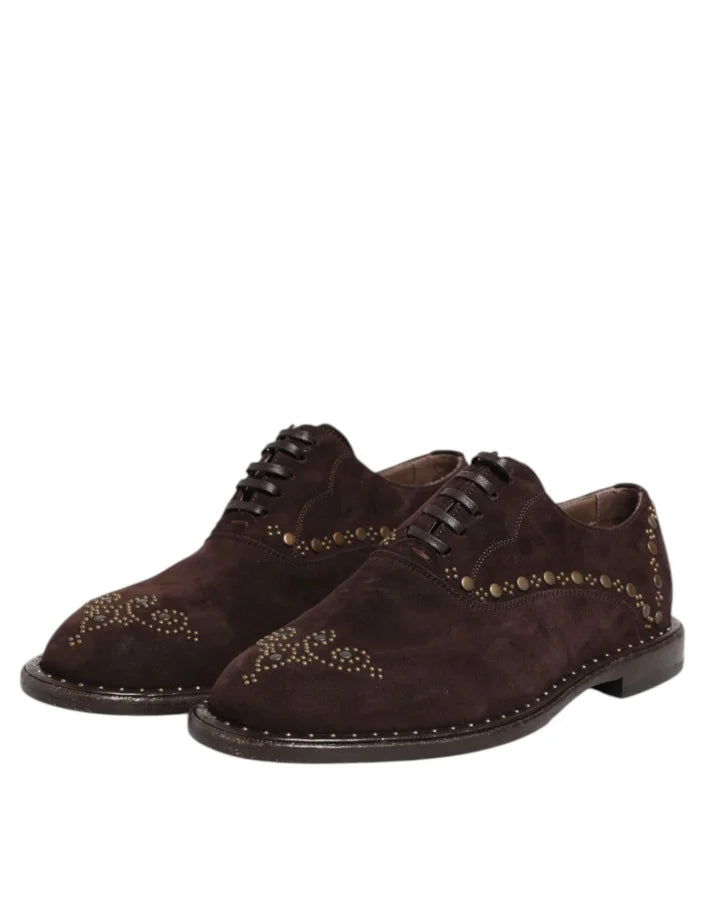 Dolce &amp; Gabbana Brown Velvet Lace Up Oxford Dress Shoes