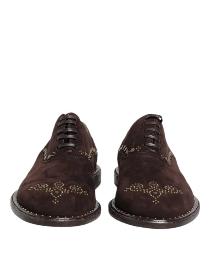 Dolce &amp; Gabbana Brown Velvet Lace Up Oxford Dress Shoes