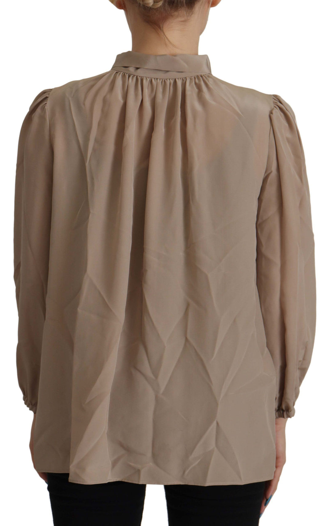 Dolce &amp; Gabbana - Brown Waistband Sleeves Ascot Collar Top Blouse