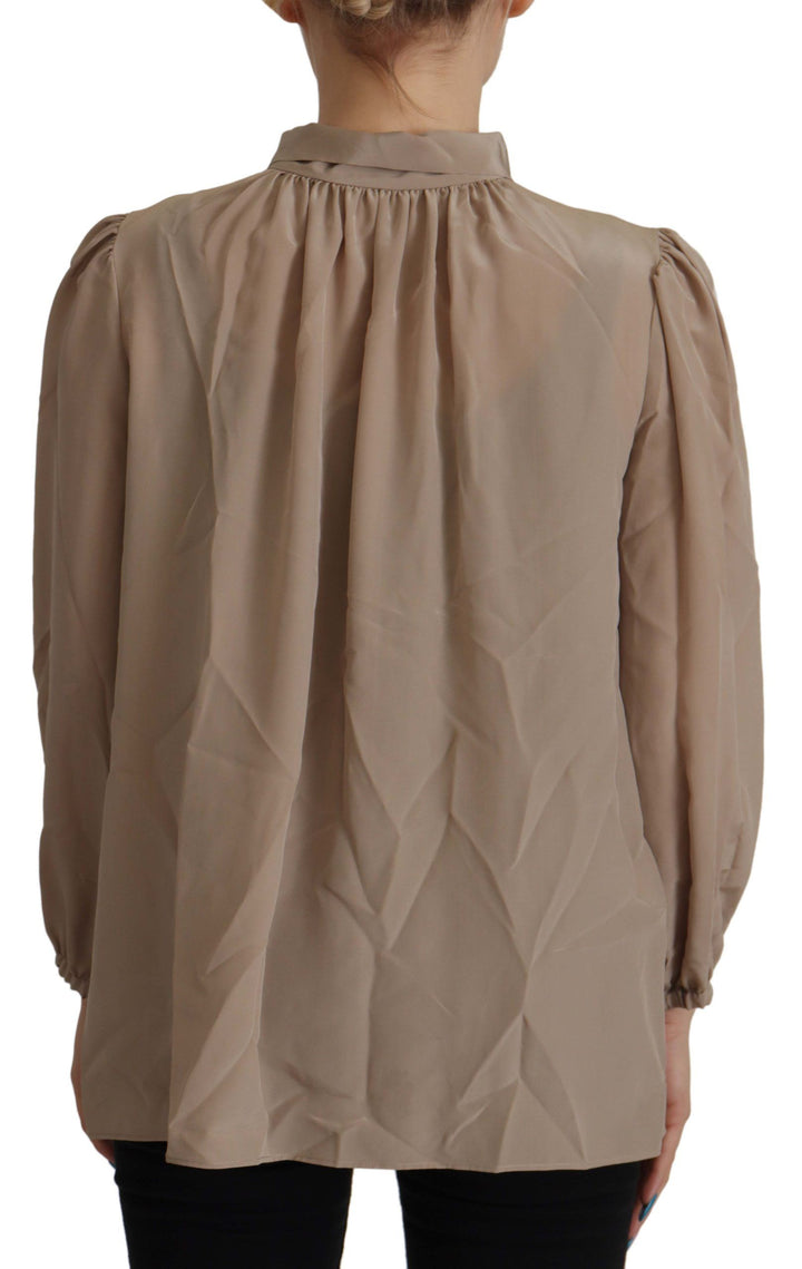 Dolce &amp; Gabbana - Brown Waistband Sleeves Ascot Collar Top Blouse