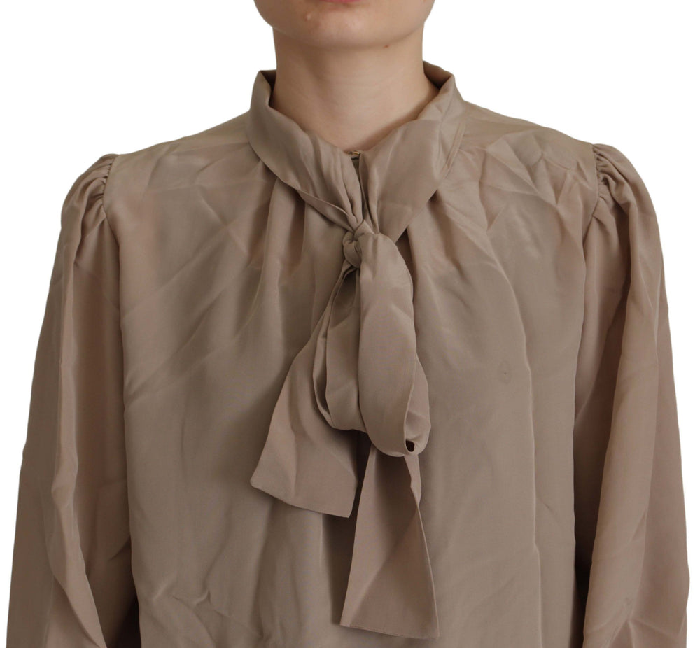 Dolce & Gabbana - Brown Waistband Sleeves Ascot Collar Top Blouse