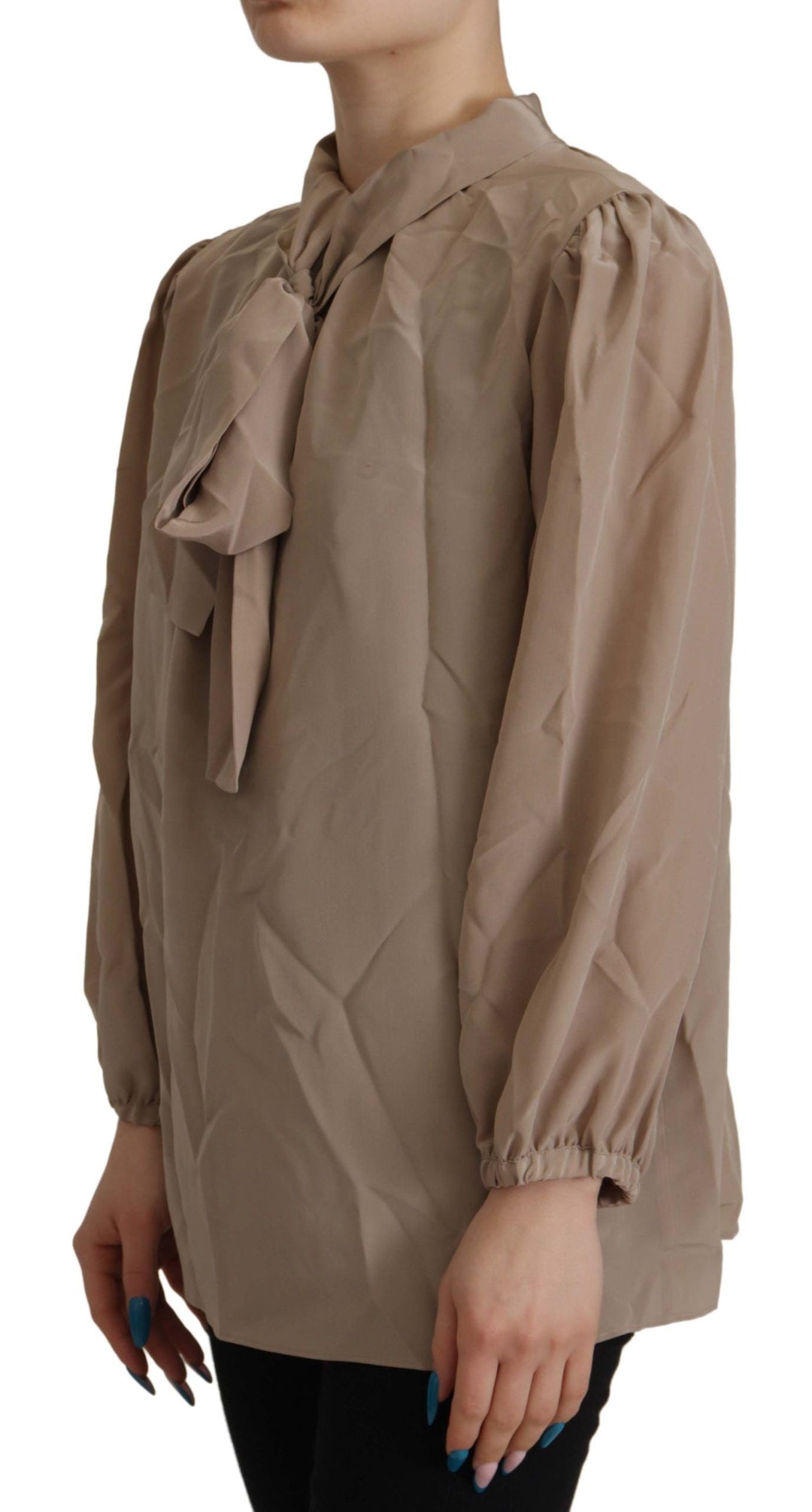 Dolce &amp; Gabbana - Brown Waistband Sleeves Ascot Collar Top Blouse
