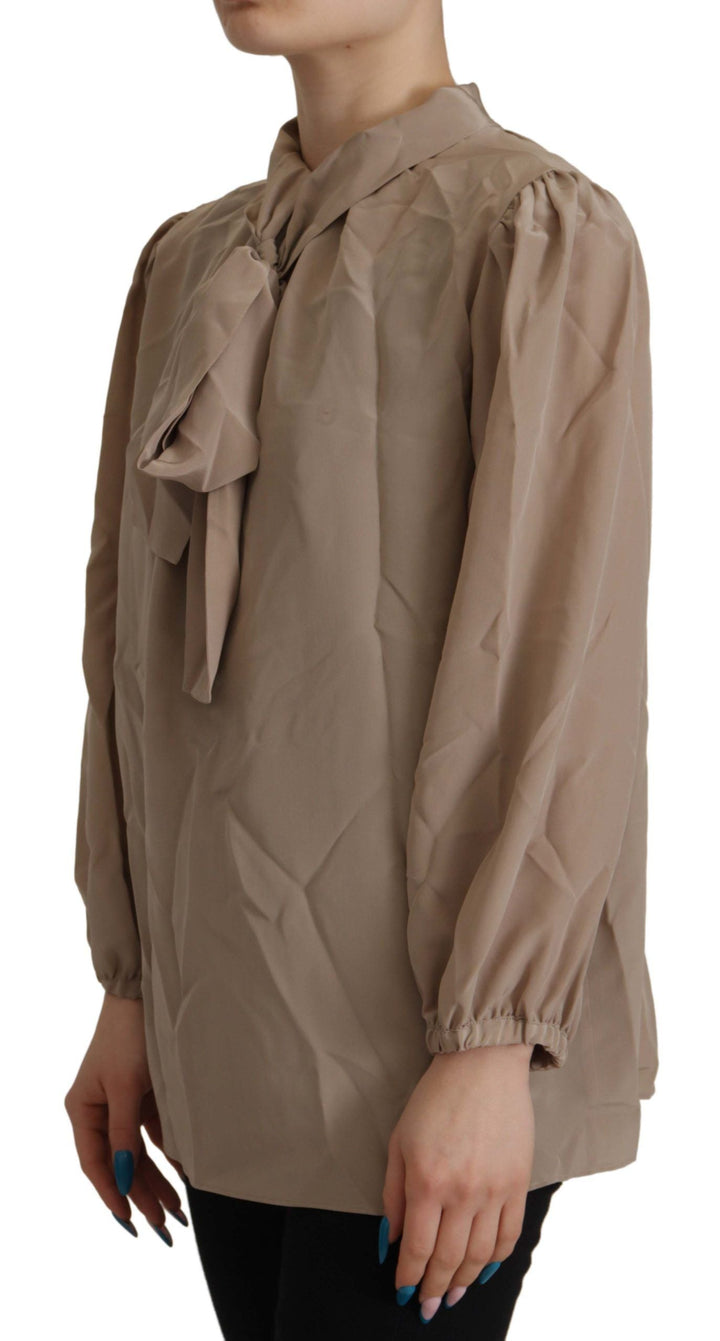 Dolce &amp; Gabbana - Brown Waistband Sleeves Ascot Collar Top Blouse