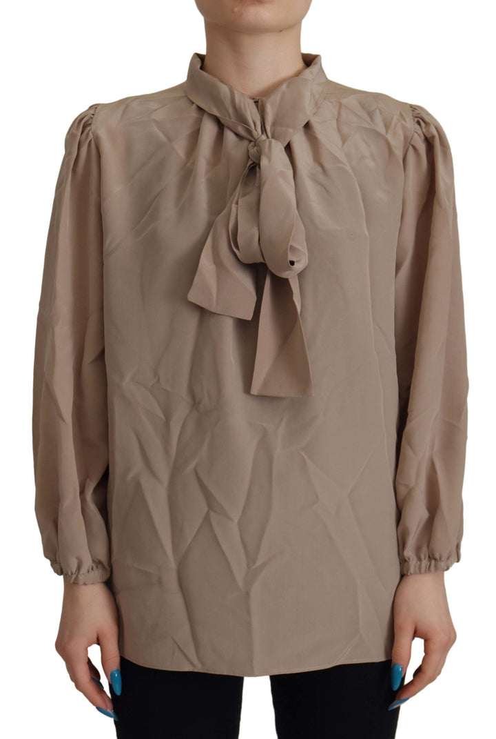 Dolce &amp; Gabbana - Brown Waistband Sleeves Ascot Collar Top Blouse