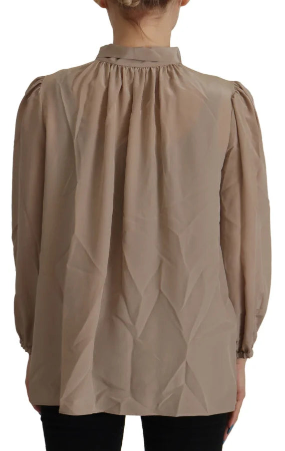 Dolce &amp; Gabbana Brown Waistband Sleeves Ascot Collar Top Blouse