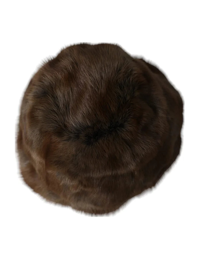 Dolce &amp; Gabbana Brown Weasel Fur Womens Cashmere Hat Beanie