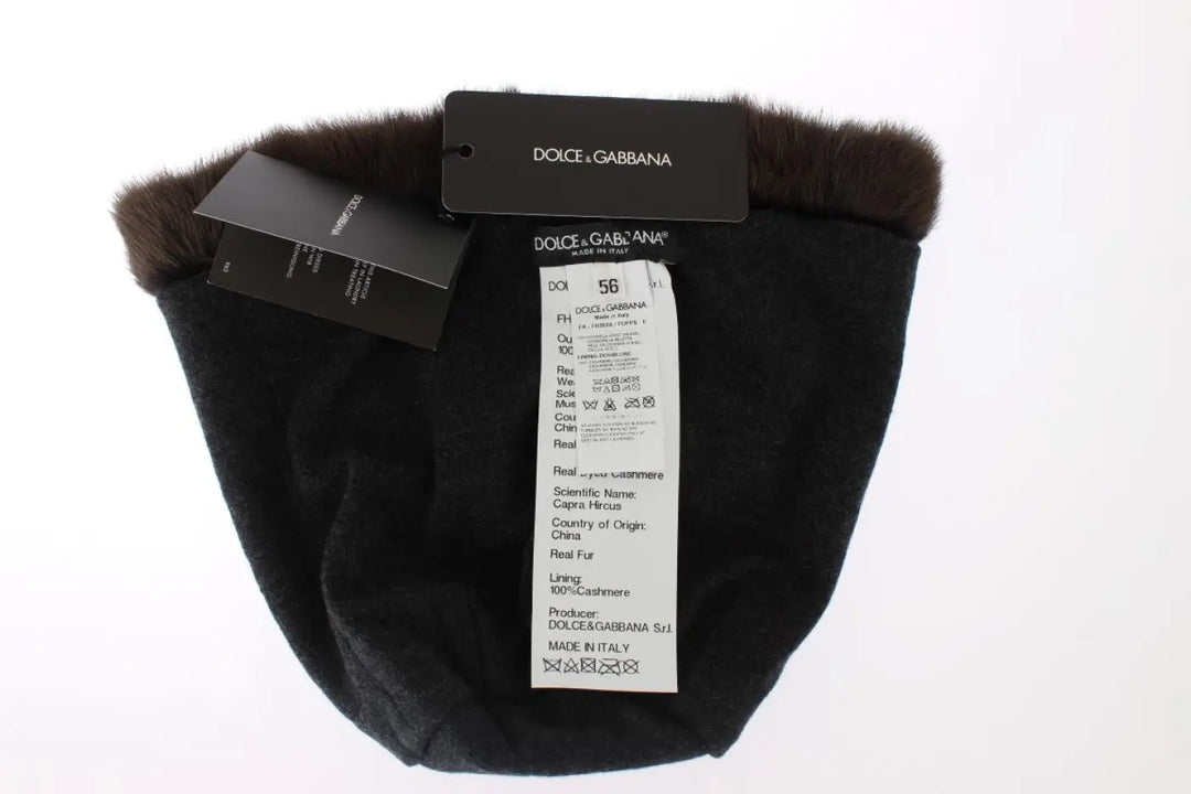 Dolce &amp; Gabbana Brown Weasel Fur Womens Cashmere Hat Beanie
