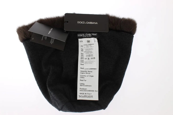 Dolce &amp; Gabbana Brown Weasel Fur Womens Cashmere Hat Beanie