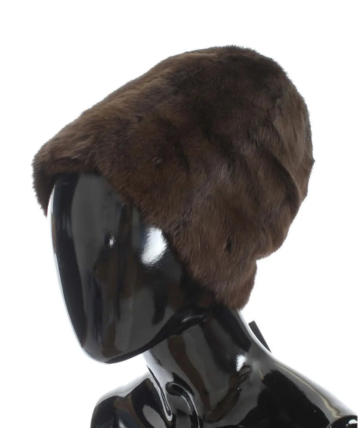 Dolce &amp; Gabbana Brown Weasel Fur Womens Cashmere Hat Beanie