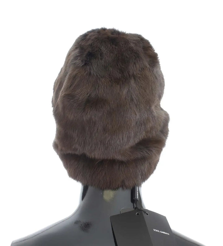 Dolce &amp; Gabbana Brown Weasel Fur Womens Cashmere Hat Beanie