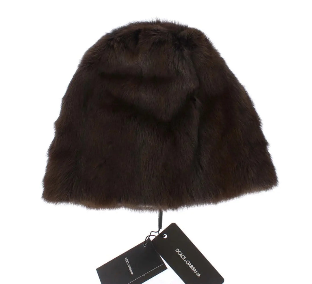 Dolce &amp; Gabbana Brown Weasel Fur Womens Cashmere Hat Beanie