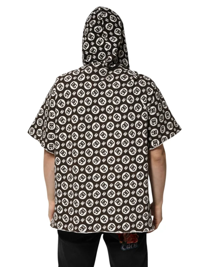Dolce &amp; Gabbana Brown White DG Logo Short Hoodie Sweater