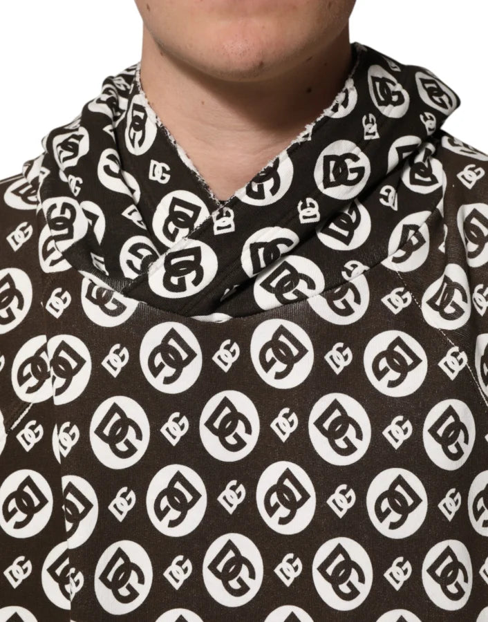 Dolce &amp; Gabbana Brown White DG Logo Short Hoodie Sweater