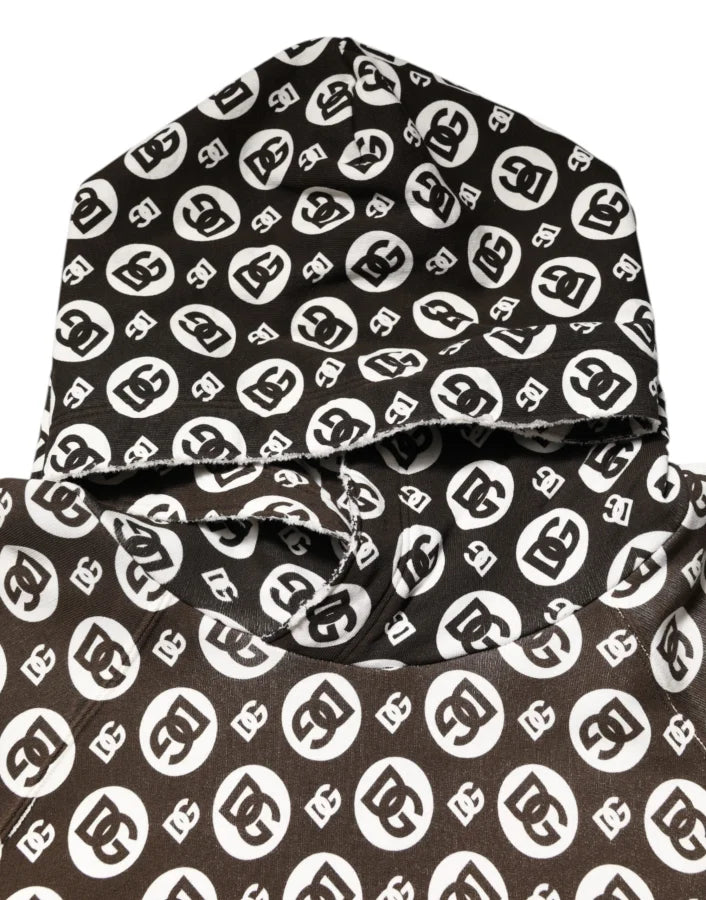 Dolce &amp; Gabbana Brown White DG Logo Short Hoodie Sweater
