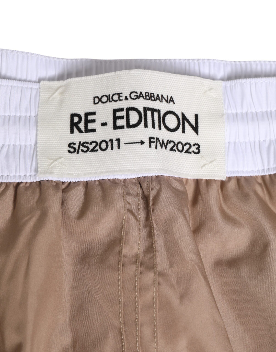 Dolce &amp; Gabbana Brown White Polyester Re-edition Shorts Swimwear
