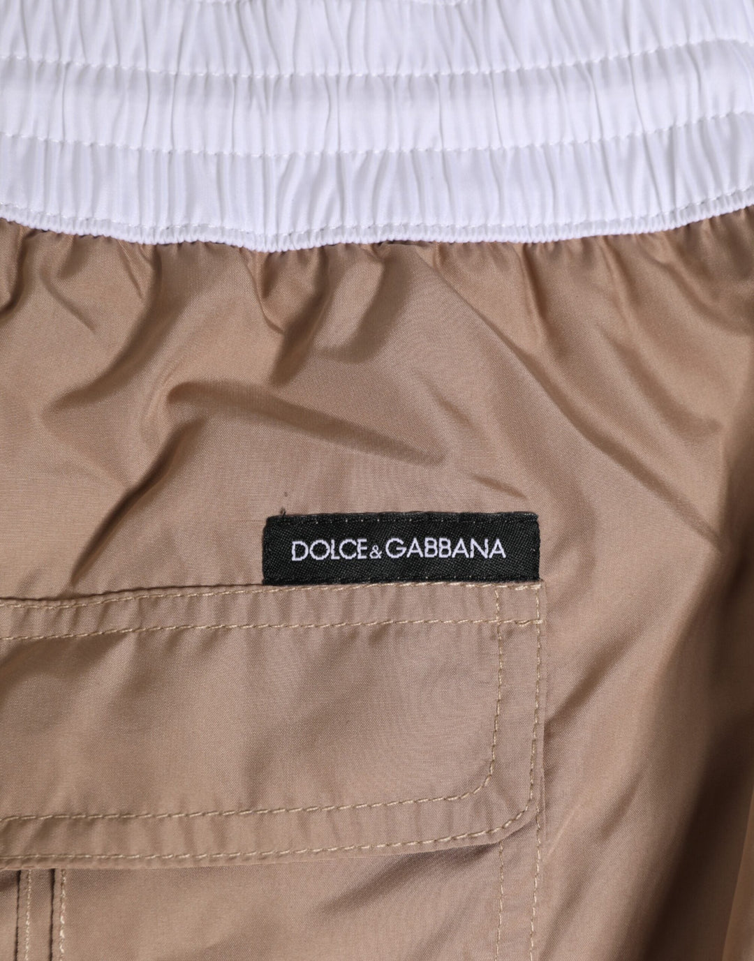 Dolce &amp; Gabbana Brown White Polyester Re-edition Shorts Swimwear