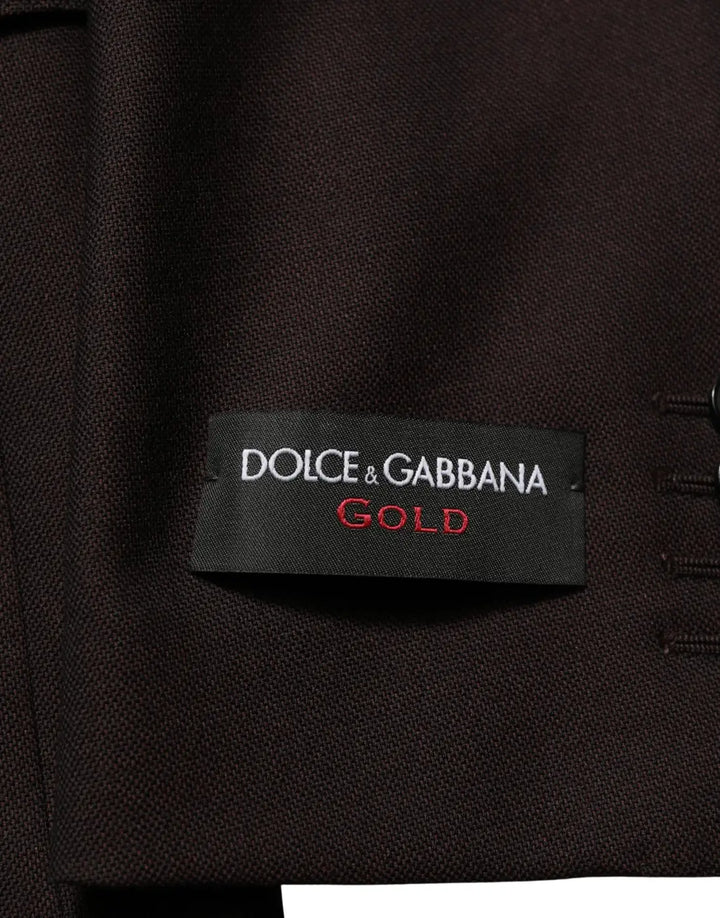 Dolce &amp; Gabbana Brown Wool GOLD Single Breasted Men Jacket