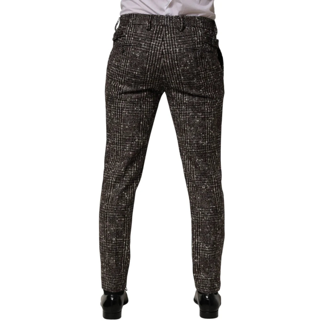 Dolce &amp; Gabbana Brown Wool Plaid Skinny Dress Trouser Pants