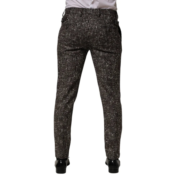 Dolce &amp; Gabbana Brown Wool Plaid Skinny Dress Trouser Pants