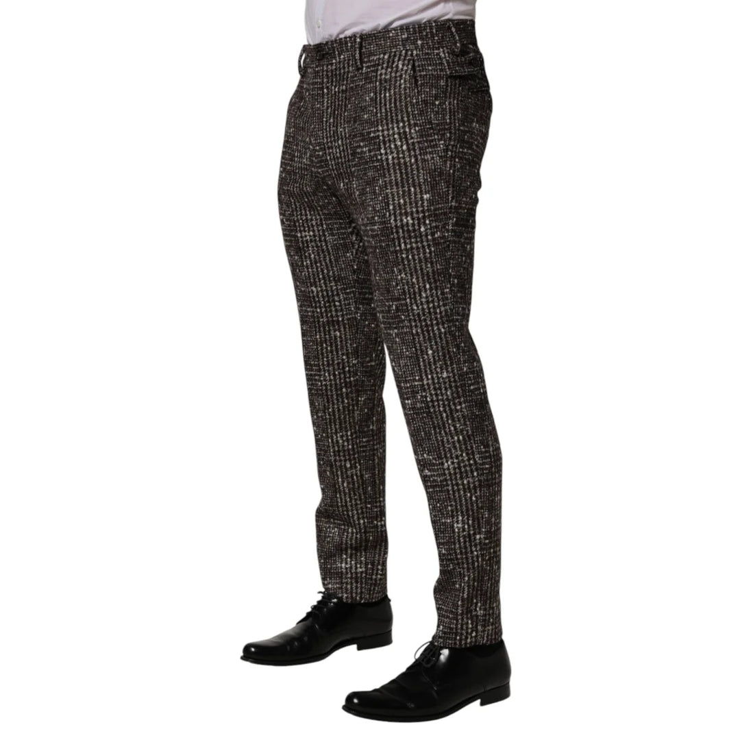 Dolce &amp; Gabbana Brown Wool Plaid Skinny Dress Trouser Pants