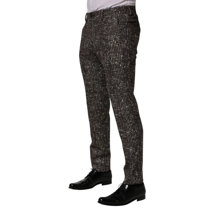 Dolce &amp; Gabbana Brown Wool Plaid Skinny Dress Trouser Pants