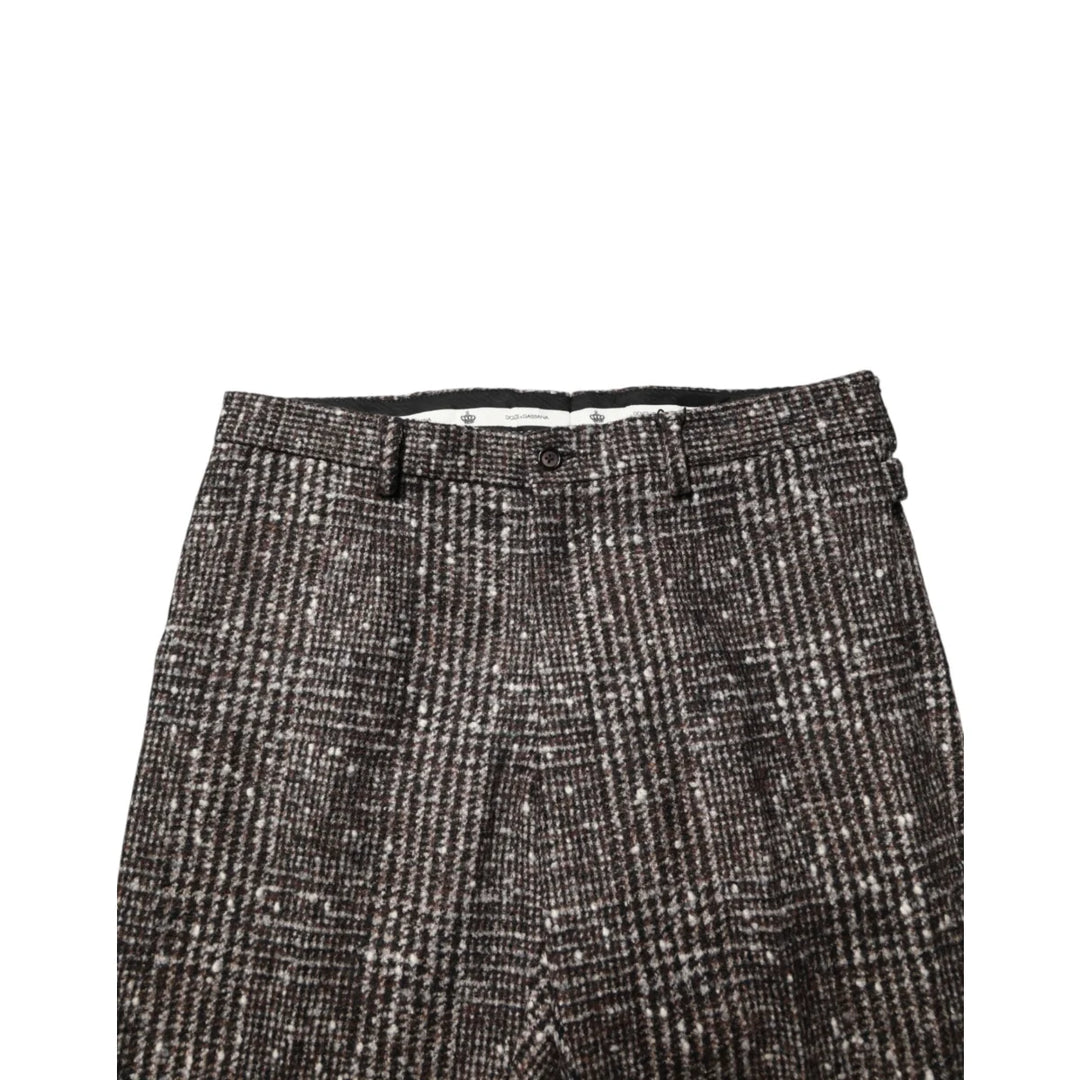 Dolce &amp; Gabbana Brown Wool Plaid Skinny Dress Trouser Pants