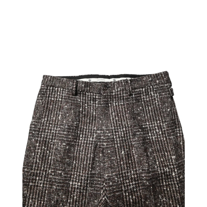 Dolce &amp; Gabbana Brown Wool Plaid Skinny Dress Trouser Pants