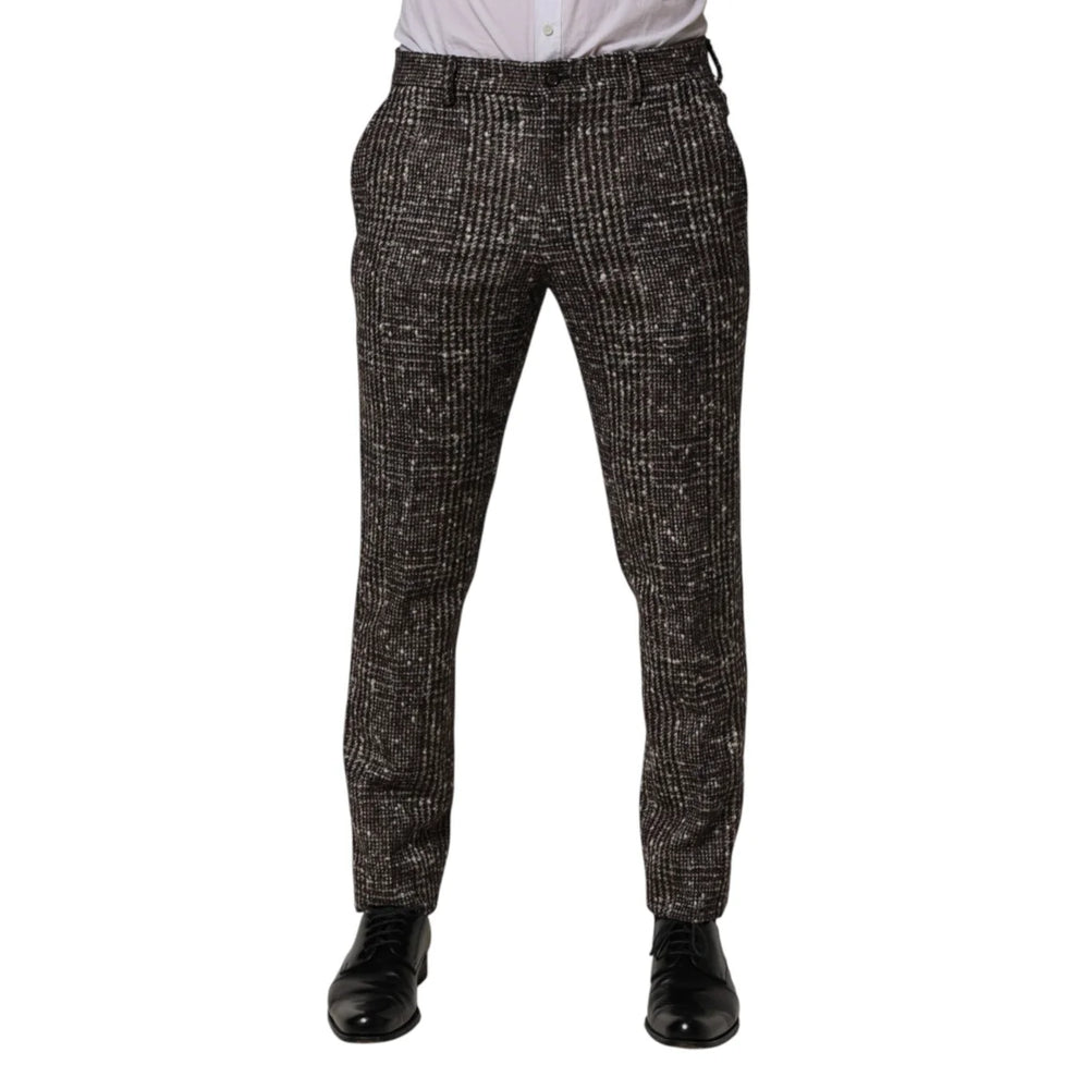 Dolce & Gabbana Brown Wool Plaid Skinny Dress Trouser Pants