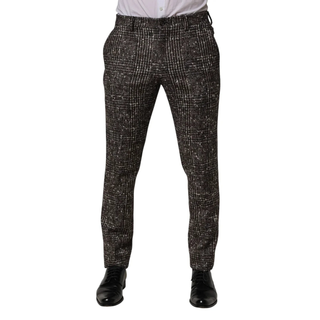 Dolce &amp; Gabbana Brown Wool Plaid Skinny Dress Trouser Pants
