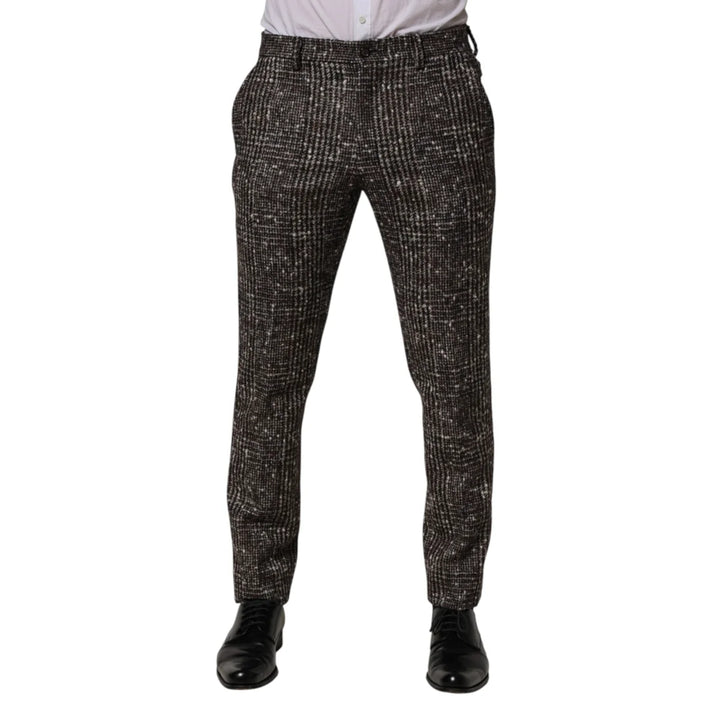Dolce &amp; Gabbana Brown Wool Plaid Skinny Dress Trouser Pants