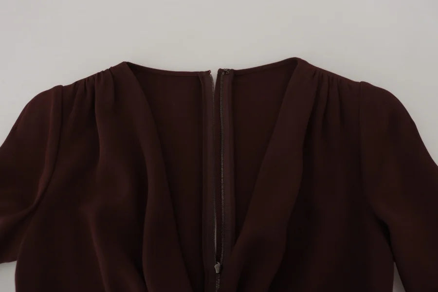 Dolce &amp; Gabbana Brown Wrap Long Sleeve Midi Stretch Dress