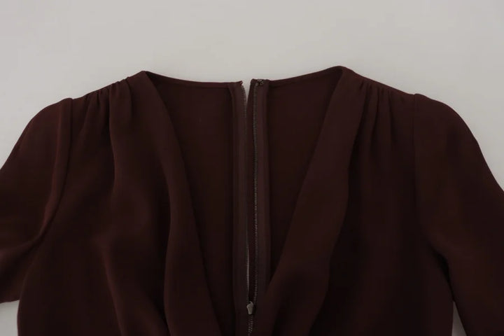 Dolce &amp; Gabbana Brown Wrap Long Sleeve Midi Stretch Dress