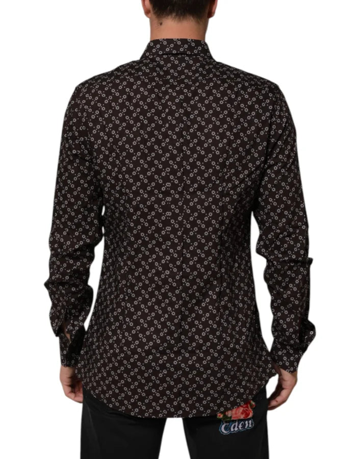 Dolce &amp; Gabbana BrownFloral Collared GOLD Formal Dress Shirt