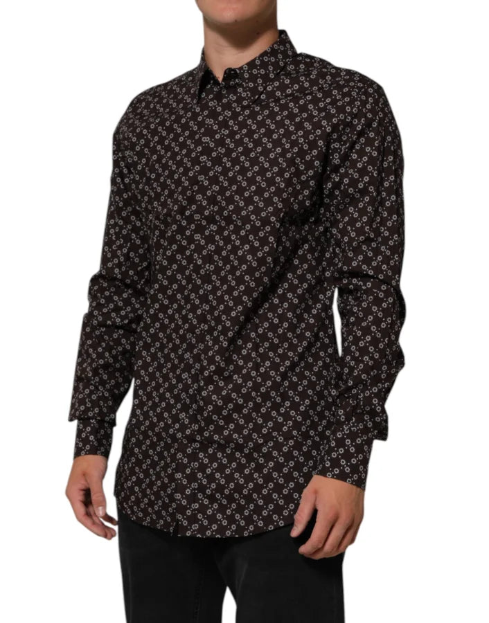 Dolce &amp; Gabbana BrownFloral Collared GOLD Formal Dress Shirt