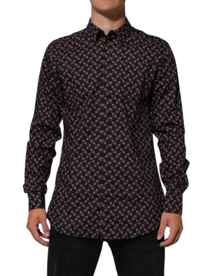 Dolce &amp; Gabbana BrownFloral Collared GOLD Formal Dress Shirt