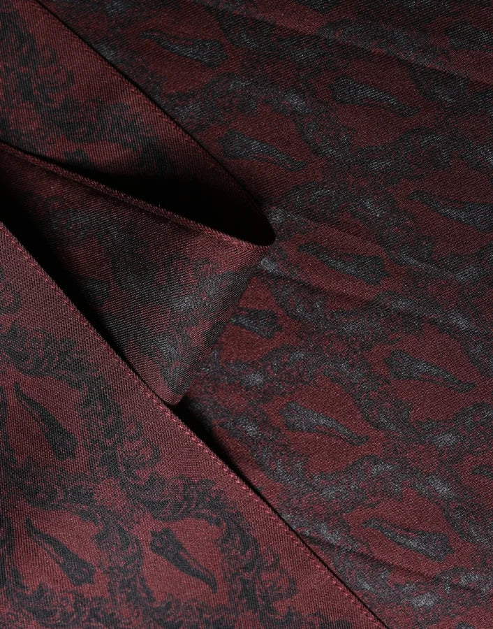 Dolce &amp; Gabbana Burgundy Black Silk Paisley Foulard 135cm X 22cm Scarf