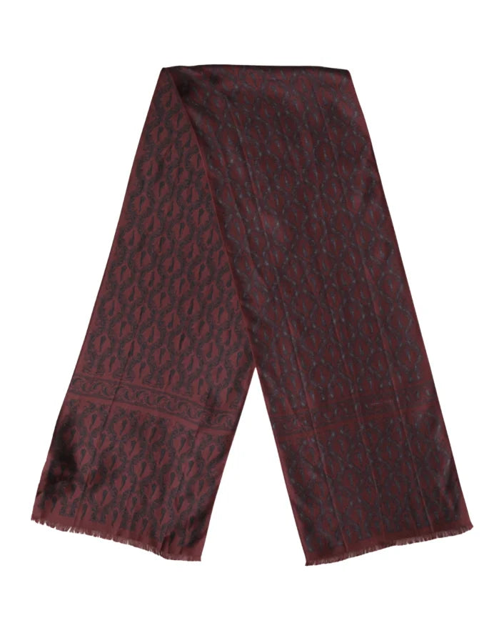 Dolce &amp; Gabbana Burgundy Black Silk Paisley Foulard 135cm X 22cm Scarf