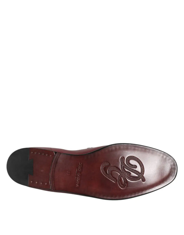 Dolce &amp; Gabbana Burgundy Calfskin Leather Formal Slip On Shoes