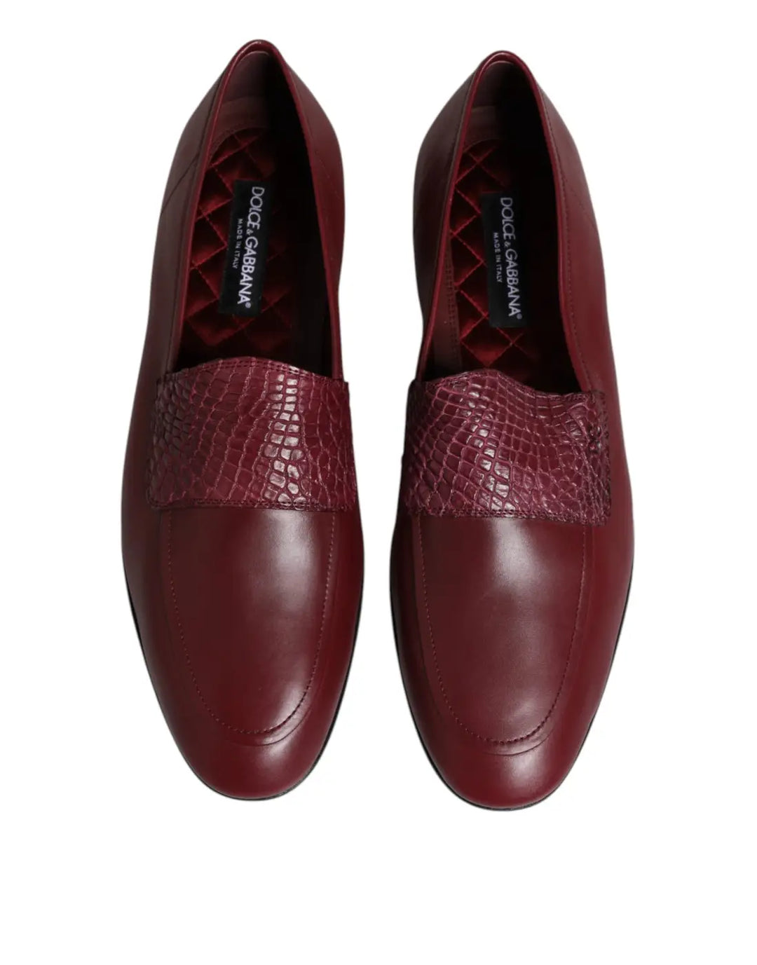 Dolce &amp; Gabbana Burgundy Calfskin Leather Formal Slip On Shoes