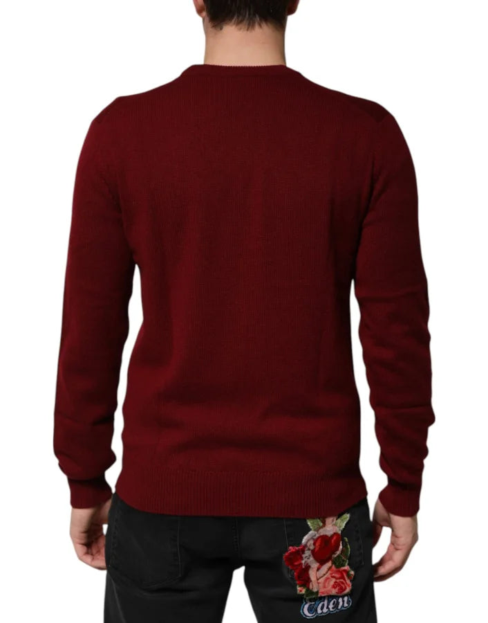 Dolce &amp; Gabbana Burgundy Cashmere Lion Crest Pullover Sweater