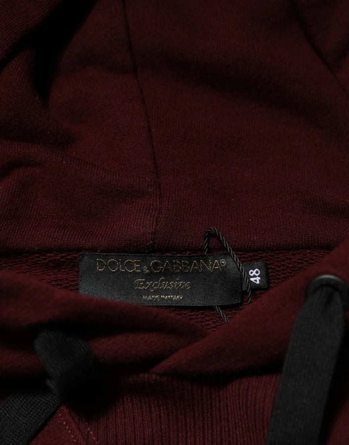 Dolce &amp; Gabbana Burgundy Cotton Plaid Lined Men Hoodie Sweater