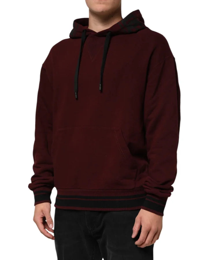 Dolce &amp; Gabbana Burgundy Cotton Plaid Lined Men Hoodie Sweater