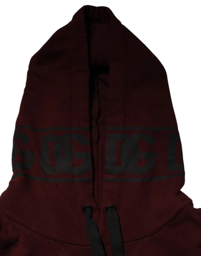Dolce &amp; Gabbana Burgundy Cotton Plaid Lined Men Hoodie Sweater