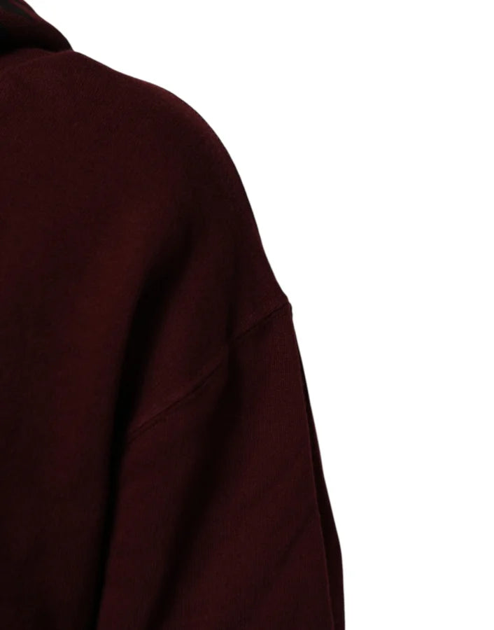 Dolce &amp; Gabbana Burgundy Cotton Plaid Lined Men Hoodie Sweater