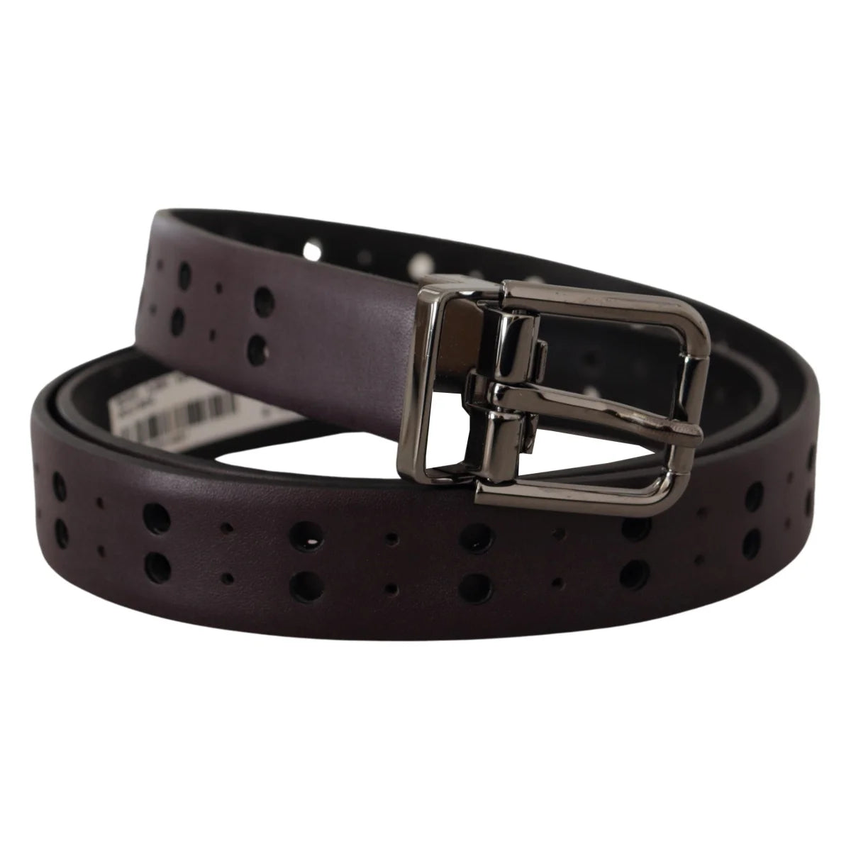 Dolce Gabbana Burgundy Leather Belt with Shiny Metal Buckle &