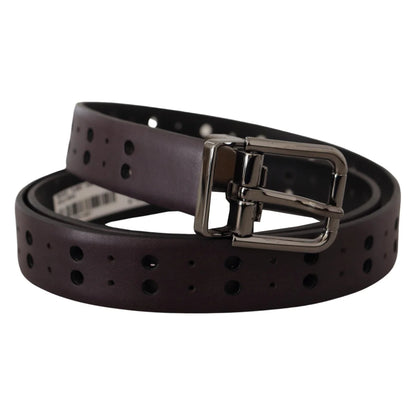 Dolce Gabbana Burgundy Leather Belt with Shiny Metal Buckle &