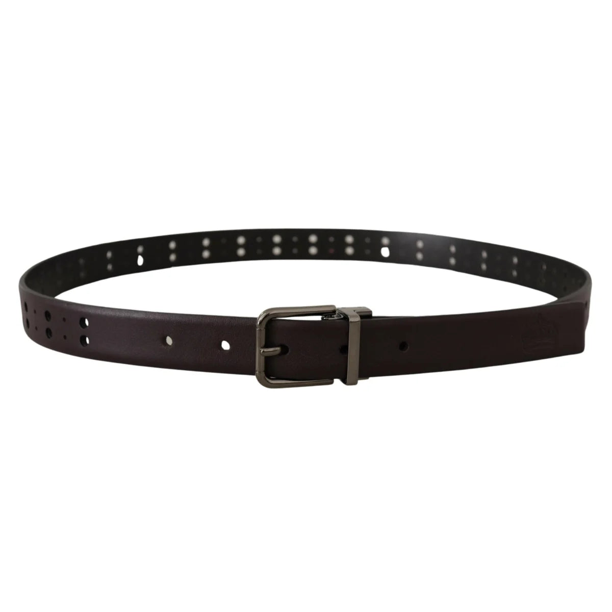 Dolce Gabbana Burgundy Leather Belt with Shiny Metal Buckle &